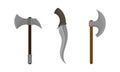 Medieval Cold Steel Arms or Blade Weapon with Hatchet and Dagger Vector Set