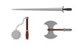 Medieval Cold Steel Arms or Blade Weapon with Hatchet and Dagger Vector Set