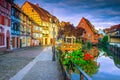 Medieval colorful facades reflecting in water at morning, Colmar, France Royalty Free Stock Photo