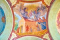 Medieval frescoe on the Bible theme on ht eceiling of the arcaded gallery of cloister of Loreta of Prague, Czechia