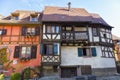 Medieval colorful half-timbered houses on an ancient street of small town Kaysersberg. France Royalty Free Stock Photo