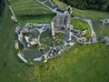 Medieval Corfe Castle ruins aerial top down view Royalty Free Stock Photo