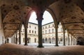 Medieval courtyard at Milan`s Castello Sforzesco, also known as Sforza Castle Royalty Free Stock Photo