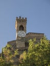 Medieval crenellated brick wall Clock tower in Brisighella Royalty Free Stock Photo