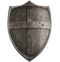 Medieval crusader's metal shield isolated with clipping path Royalty Free Stock Photo