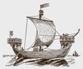 Medieval crusader sailing ship from the 13th century