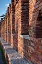 Medieval defenive wall on the Ponte Scaligero, old castle Castelvecchio, Verona, Italy