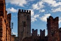 Medieval defenive wall and the Ponte Scaligero, old castle Castelvecchio, Verona, Italy