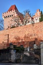 Medieval defensive wall and stone stairs at the royal castle Royalty Free Stock Photo