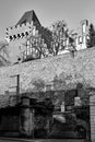 Medieval defensive wall and stone stairs at the royal castle Royalty Free Stock Photo