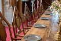 Medieval dining table and chairs. Mediaeval fraternal banqueting