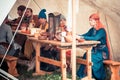 Medieval dinner during the great international festival of historical reconstruction