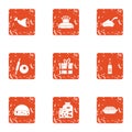 Medieval dinner icons set, grunge style