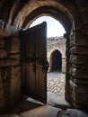 medieval door with a stone wall