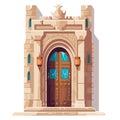 Medieval door to castle flat illustration