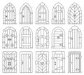 Medieval door vector outline set icon. Vector illustration castle doors on white background. Isolated outline set icon