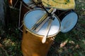 Medieval drums during a medieval historical re-enactment Royalty Free Stock Photo