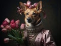 Medieval Elegance: Canine in Historical Costume with Blooms