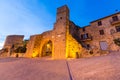 Medieval entrance of Monticchiello at sunset, Tuscany Royalty Free Stock Photo
