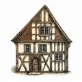 Vintage Comic Style Halftimbered Illustration With Old-world Charm