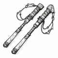 Medieval Era Nunchucks: Baroque-punk Style Wooden Sticks Sketch