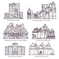 Medieval European castles in thin line, set Royalty Free Stock Photo