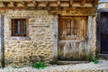 Medieval facade of stone house in Calatanazor, Soria, Spain. Royalty Free Stock Photo