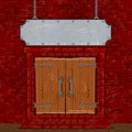Medieval Facade with Wooden Entrance Door Gate