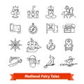Medieval fairy tales. Thin line art icons set