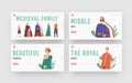 Medieval Family Landing Page Template Set. Royal Queen and King, Prince, Princess and Page Personages, Ancient Heroes