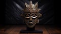 Medieval Fantasy African Mask On Wooden Stand - Golden Light Royalty Free Stock Photo