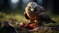 Medieval Fantasy Style Photograph Of Falcon Feeding In Norwegian Nature