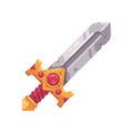 Medieval fantasy sword flat icon. Game weapon illustration. Royalty Free Stock Photo