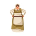 Medieval Female Peasant Carrying Wooden Tray Vector Illustration