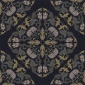 Medieval floral pattern. Vector dark background.