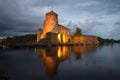 The medieval fortess in Savonlinna in the twilight. Finland Royalty Free Stock Photo