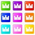 Medieval fortification icons 9 set