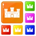 Medieval fortification icons set vector color