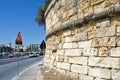 Birdzebbugia, Malta, August 2019. Old fortress wall along a modern road.