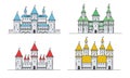 Medieval fortress or castles set. Flat style icons.