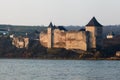 View to medieval fortress in the Khotyn town, West Ukraine. The castle is the seventh Wonder of Ukraine Royalty Free Stock Photo