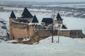 Medieval Fortress Khotyn in western Ukraine under the snow