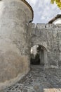 Medieval fortress tower and gate in Smartno village, Slovenia. Royalty Free Stock Photo