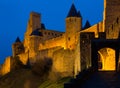 Medieval fortress walls in evening. Carcassonne Royalty Free Stock Photo