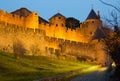 Medieval fortress walls in evening. Carcassonne Royalty Free Stock Photo