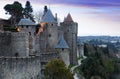 Medieval fortress walls in evening time. Carcassonne Royalty Free Stock Photo