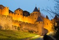 Medieval fortress walls in evening time. Carcassonne Royalty Free Stock Photo