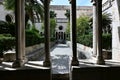 Medieval Franciscan Monastery Courtyard With Columns Stone Benches Royalty Free Stock Photo