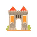 Medieval gate and two guard towers, ancient architecture building vector Illustration