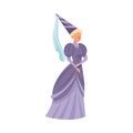 Medieval Gentlewoman or Maid with Pointed Hat in Standing Pose Vector Illustration